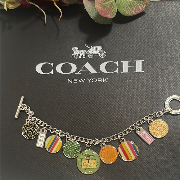 Bracelet Coach legacy Silver and Green stripes Charm - Picture 2 of 7